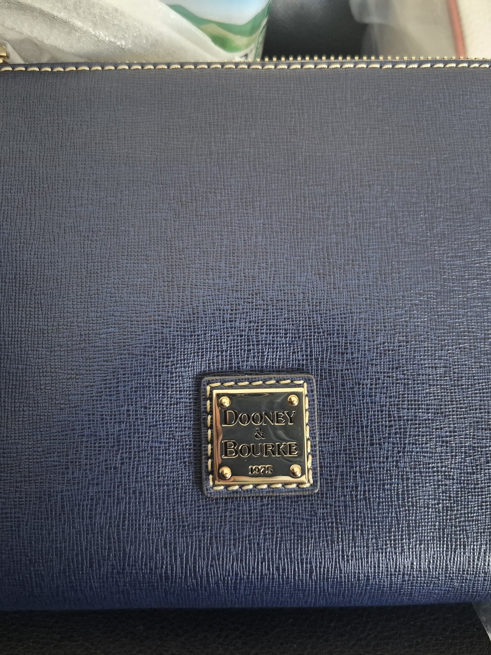 Dooney & Bourke Navy Leather Zip Pouch with Gold Plaque